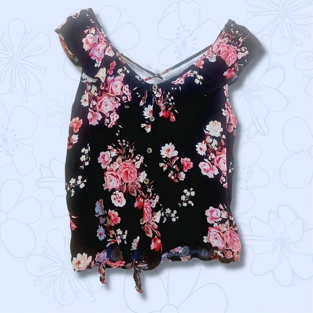 No Boundaries | Women's Pink&Black Floral Blouse | Large 11-13 | NEW | NWOT |​ - Picture 4 of 5